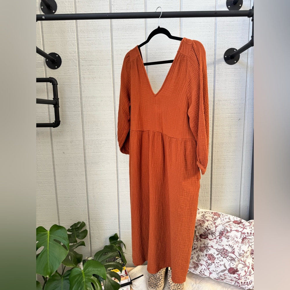 Madewell Orange Raglan Sleeve V-Neck Sundress